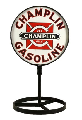 CHAMPLIN GASOLINE W/ LOGO PORCELAIN CURB SIGN.    