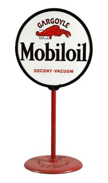 MOBILOIL W/GARGOYLE SOCONY-VACUUM CURB SIGN.      