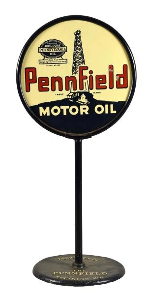 PENFIELD MOTOR OIL W/ DERRICK PORCELAIN CURB SIGN.
