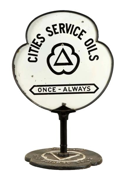 CITIES SERVICE ONCE-ALWAYS CLOVER SHAPED CURB SIGN