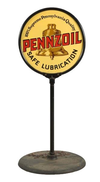 PENNZOIL SAFE LUBRICATION W/ BROWN BELL CURB SIGN.