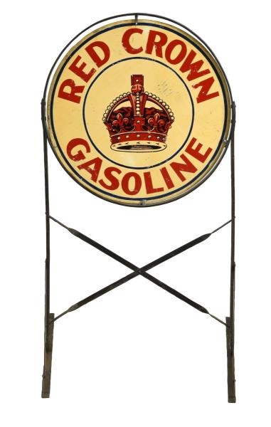 RED CROWN GASOLINE WITH LOGO TIN SIGN.            