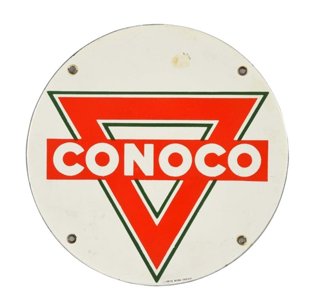 CONOCO WITH GREEN OUTLINE LOGO PORCELAIN SIGN.    