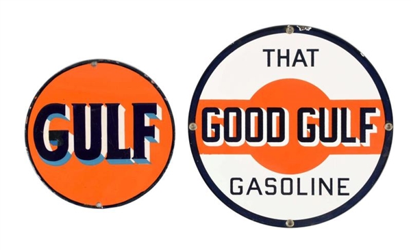 LOT OF 2: GULF & THAT GOOD GULF PORCELAIN SIGNS.  