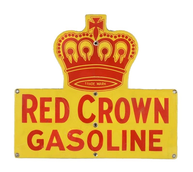 RED CROWN GASOLINE W/ LOGO PORCELAIN DIECUT SIGN. 