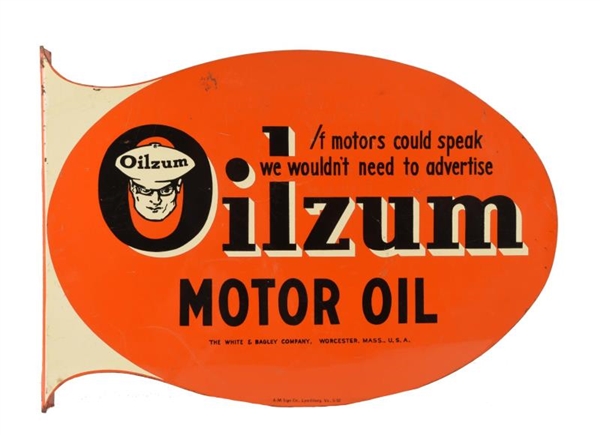OILZUM MOTOR OIL TIN FLANGE SIGN.                 