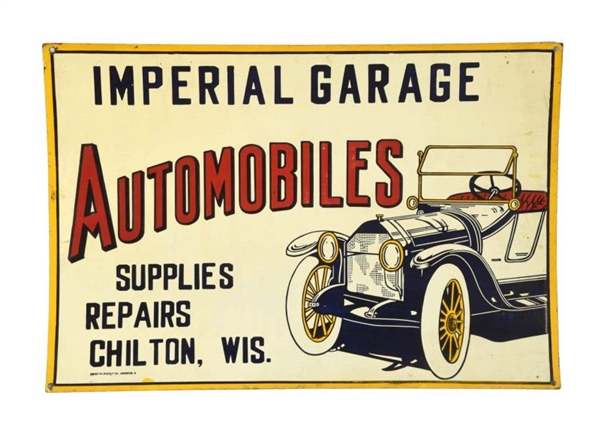 IMPERIAL GARAGE AUTOMOBILES TIN EMBOSSED SIGN.    