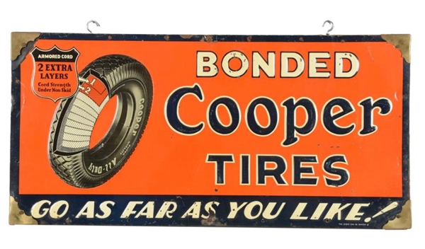 BONDED COOPER TIRES TIN EMBOSSED SIGN.            