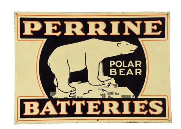 PERRINE BATTERIES "POLAR BEAR"  TIN EMBOSSED SIGN.