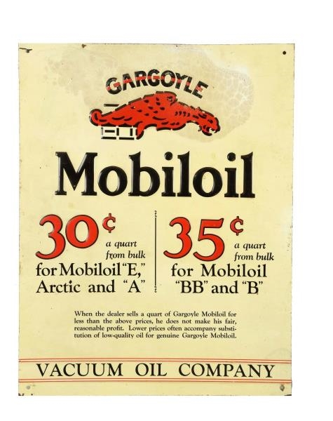 MOBIL 30/35 CENT TIN EMBOSSED SIGN.               