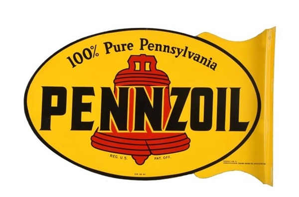 PENNZOIL WITH RED BELL LOGO TIN FLANGE SIGN.      
