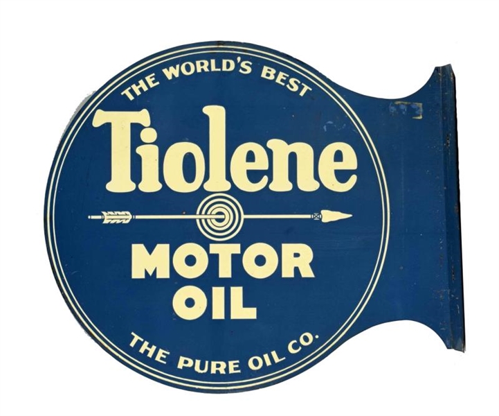 TIOLENE MOTOR OIL WITH ARROW TIN FLANGE SIGN.     