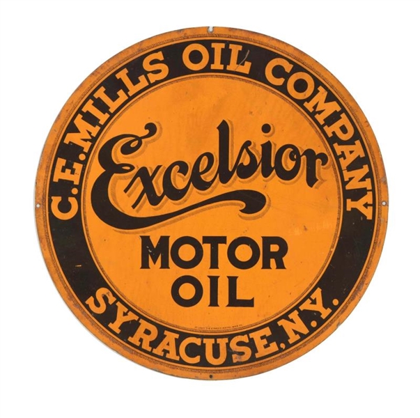 EXCELSIOR MOTOR OIL TIN EMBOSSED SIGN.            