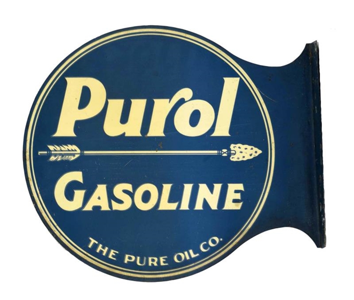 PUROL GASOLINE WITH ARROW LOGO TIN FLANGE SIGN.   