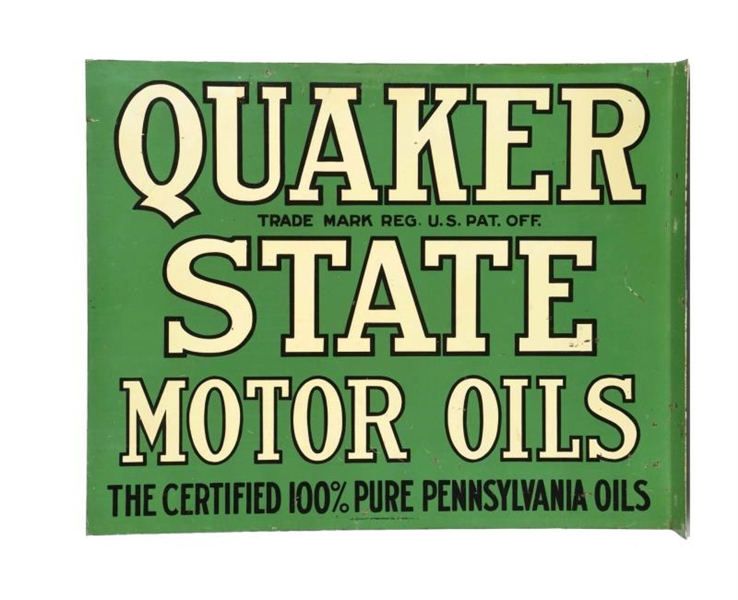 QUAKER STATE MOTOR OILS TIN FLANGE SIGN.          