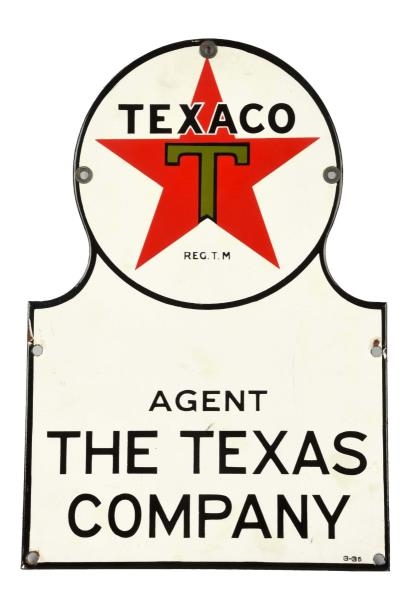 TEXACO (BLACK-T) STAR LOGO KEYHOLE SHAPED SIGN.   