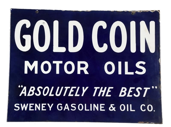 GOLD COIN MOTOR OIL SWEENEY GASOLINE & OIL CO SIGN