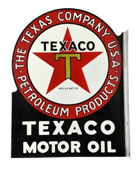 TEXACO MOTOR OIL PORCELAIN FLANGE SIGN.           