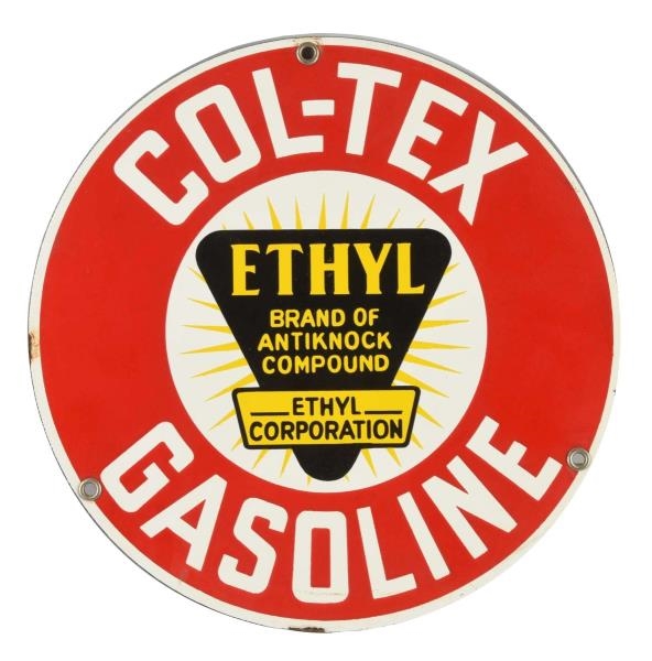 COL-TEX GASOLINE WITH ETHYL LOGO PORCELAIN SIGN.  