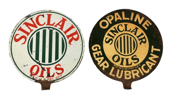 LOT OF 2: SINCLAIR OILS TIN LUBSTER PADDLE SIGNS. 