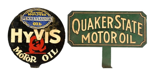 LOT OF 2: HYVIS & QUAKER STATE TIN LUBSTER SIGN.  