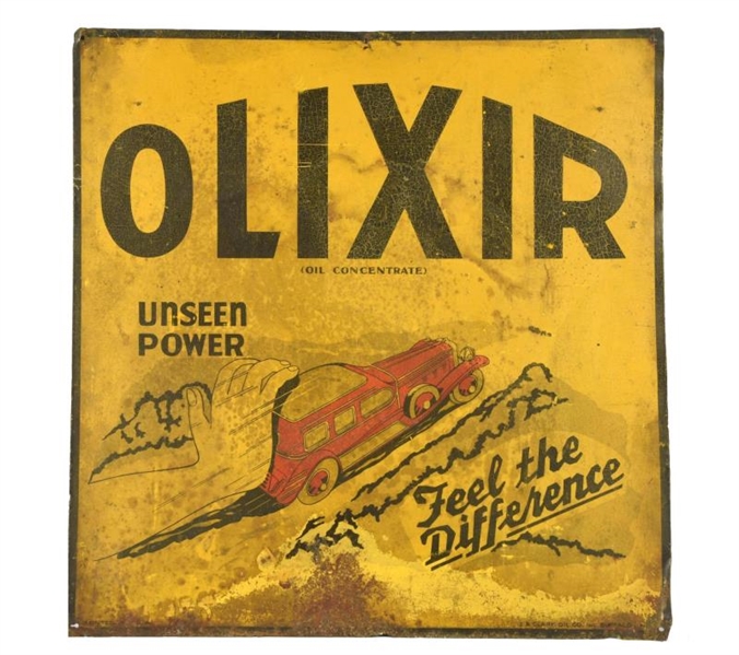 OLIXIR OIL CONCENTRATE WITH CAR TIN SIGN.         