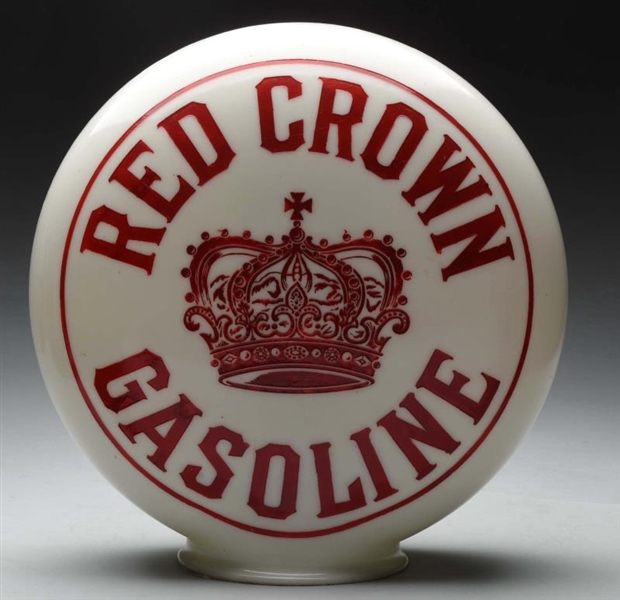 RED CROWN GASOLINE WITH LOGO OPE MILKGLASS GLOBE. 