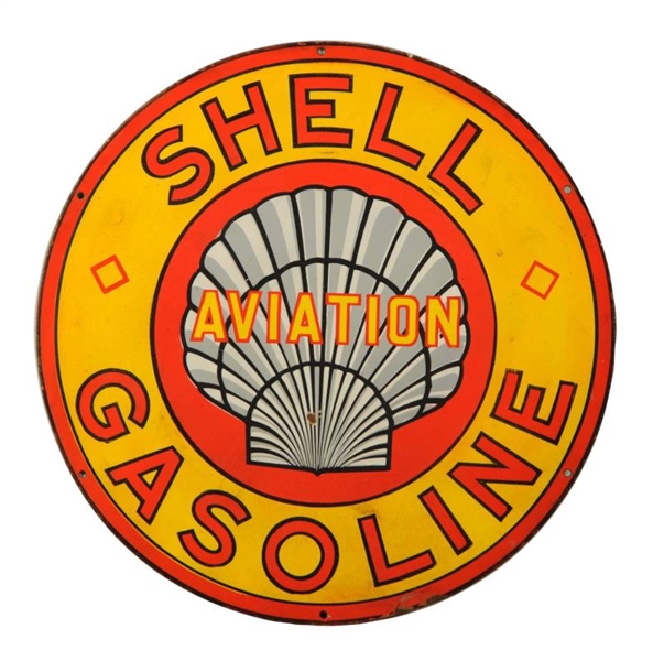 SHELL AVIATION GASOLINE W/ GREY ROXANNE LOGO SIGN.