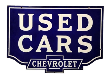 CHEVROLET  "USED CARS" DIECUT PORCELAIN SIGN.     