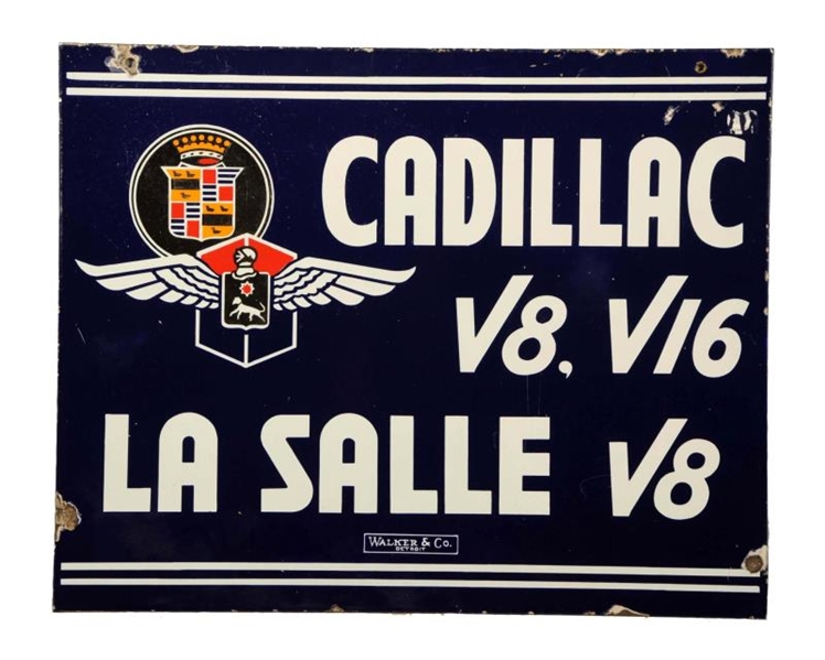 CADILLAC V8, V16 LASALLE V8 PORCELAIN SIGN.       