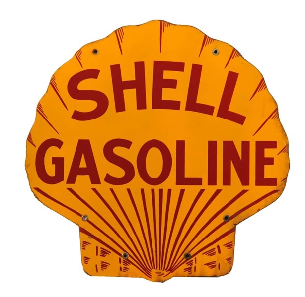 EARLY SHELL GASOLINE SHELL SHAPED SIGN.           