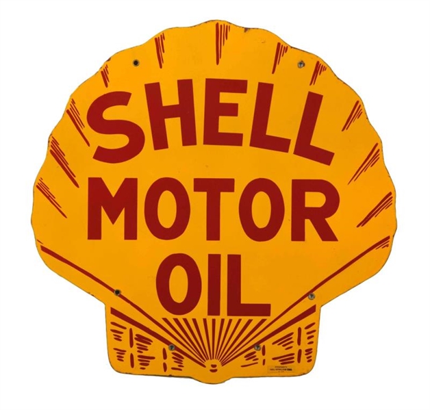 EARLY SHELL MOTOR OIL SHELL SHAPED SIGN.          