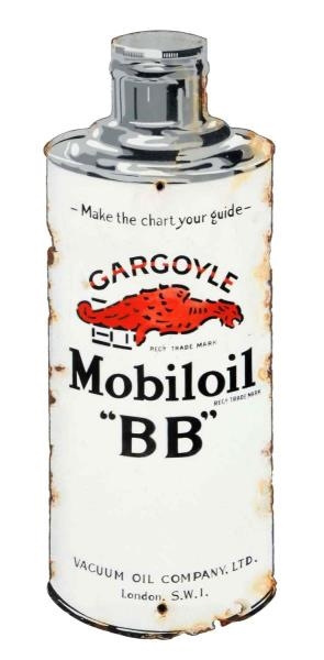 MOBILOIL W/ GARGOYLE "BB" ROUND CAN SHAPED SIGN.  