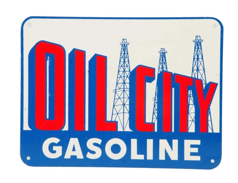 OIL CITY GASOLINE W/ LOGO TIN SIGN.               