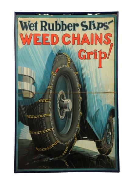 WET RUBBER SLIPS WEED CHAINS GRIP CARDBOARD SIGN. 