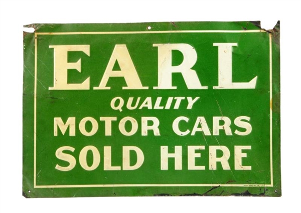 EARL QUALITY MOTOR CARS SOLD HERE EMBOSSED SIGN.  