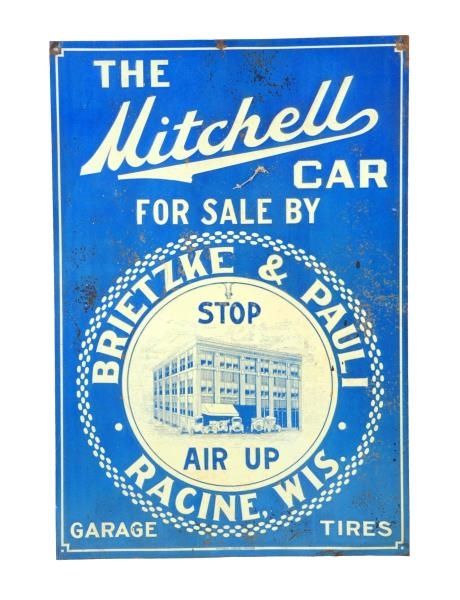 MITCHELL CAR FOR SALE TIN EMBOSSED SIGN.          