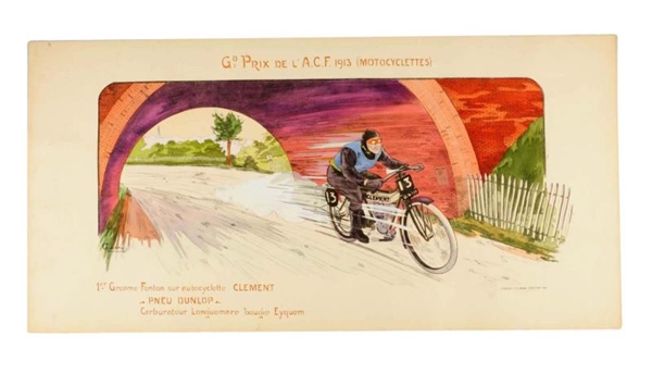 1913 CLEMENT MOTORCYCLE PRINT BY GAMY.            