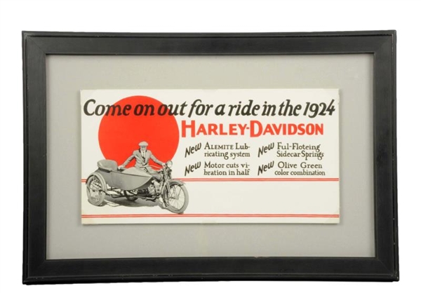 1924 HARLEY DAVIDSON CARDBOARD AD.                