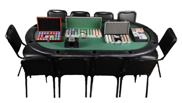 LOT OF 16: COMPLETE POKER TABLE & SUPPLIES        