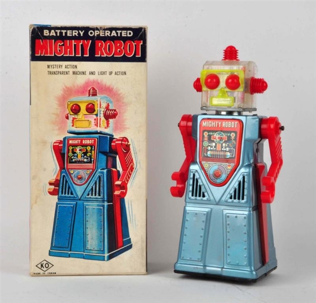 JAPANESE TIN LITHO BATTERY-OPERATED MIGHTY ROBOT. 