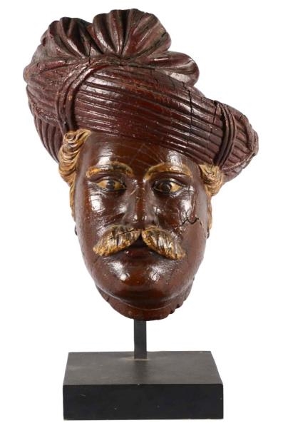 CARVED WOOD FIGURAL HEAD TOBACCO ADVERTISEMENT    