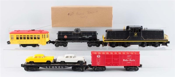 LOT OF 7: LIONEL NO. 628 & FREIGHT CARS.          