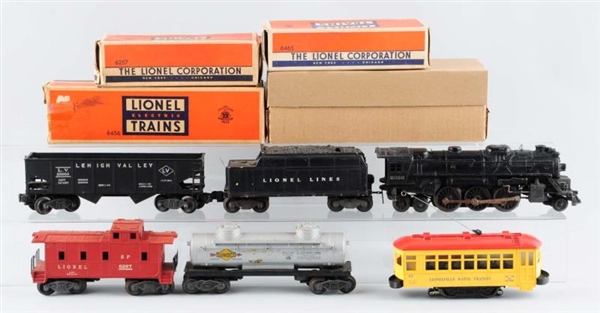 LOT OF 6: LIONEL NO. 2026, CARS AND TROLLEY.      
