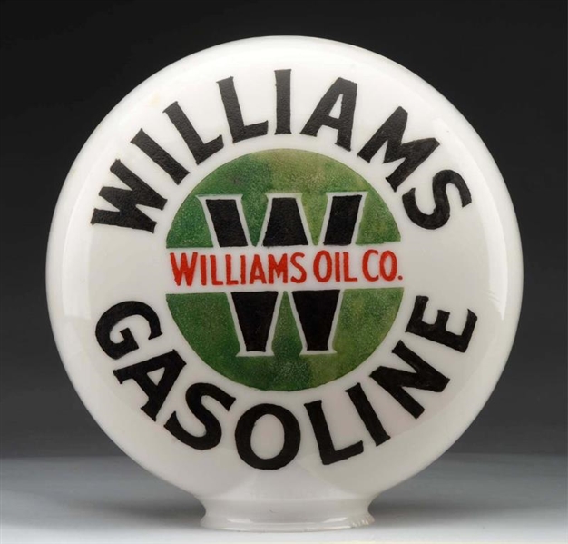 WILLIAMS GASOLINE OPE MILKGLASS GLOBE.            