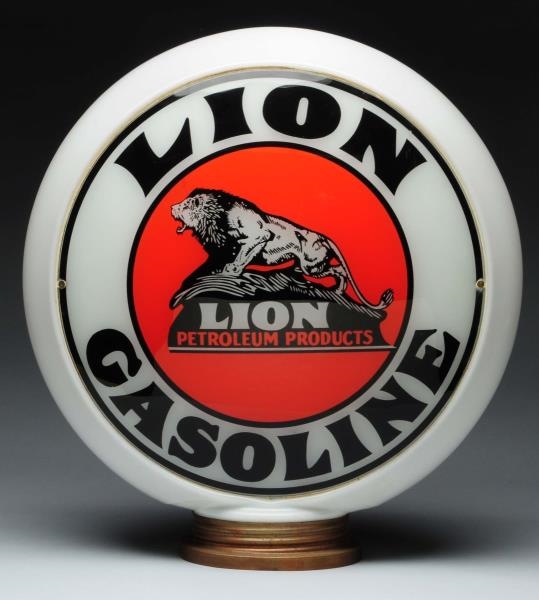 LION GASOLINE STANDING ON ROCK 13-1/2" LENSES.    