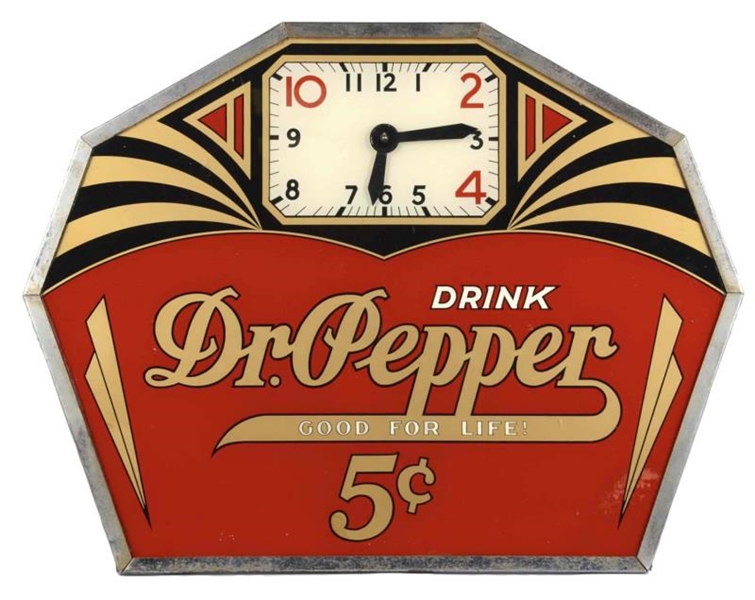 DR. PEPPER 5¢ GLASS ELECTRIC ADVERTISING CLOCK    