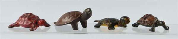 LOT OF 4: CAST IRON ASSORTED TURTLE PAPERWEIGHTS. 