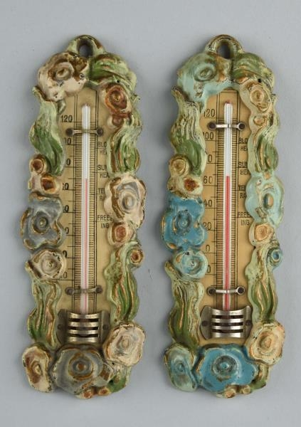 LOT OF  2: CAST IRON DECORATIVE THERMOMETERS.     