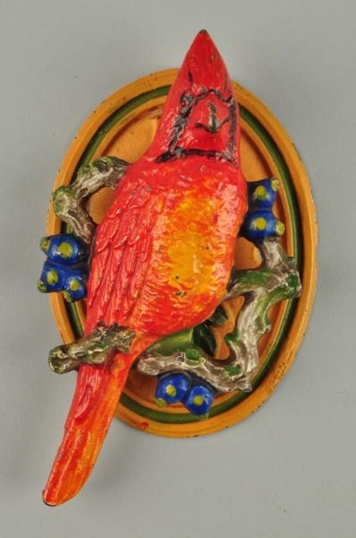 CAST IRON CARDINAL ON BRANCH BIRD DOORKNOCKER.    